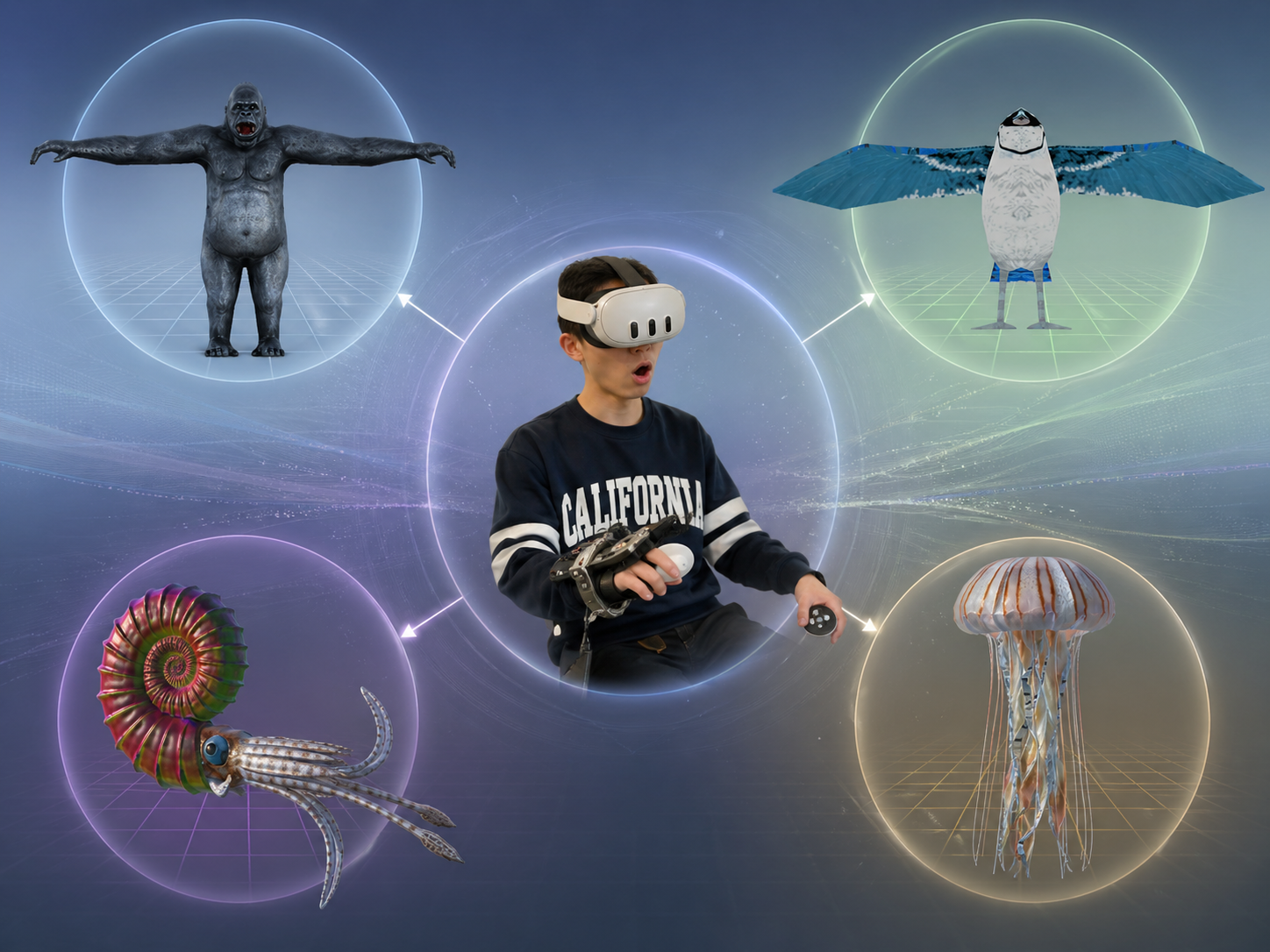 実験で用いた4つのアバター。人間の身体構造から徐々に離れていく順に並んでいる。